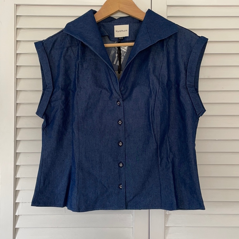 Retro style Denim Blouse with Anchor buttons